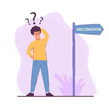 Man making decision thinking about covid 19 vaccination. Stock Illustration