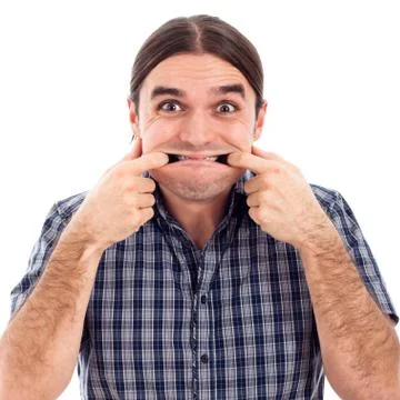 Man making funny face Stock Photos