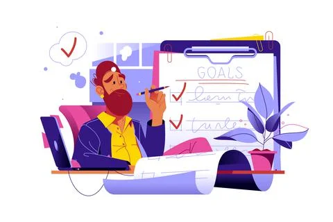 Man making goals or checklist, making notes in checkbox Stock Illustration