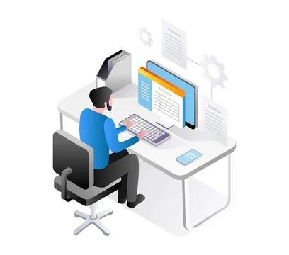 Man making invoice with computer Stock Illustration