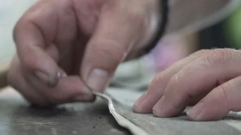 Man Making Leather Purse With Hands, Leatherworking 4K 스톡 동영상 138182748
