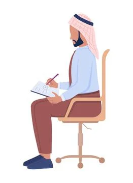 Man making notes semi flat color vector character 스톡 일러스트