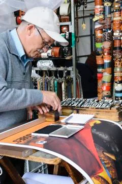 Man making posters Foto stock