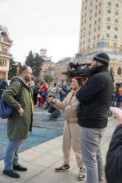 A man making a press release about the war in Ukraine Stock Photos