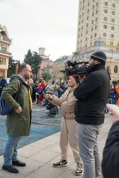 A man making a press release about the war in Ukraine Stock Photos