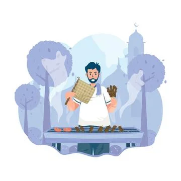 A man making satay Stock-Illustration