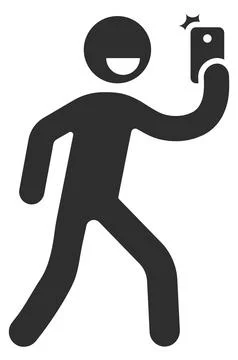 Man making selfie black icon. Smiling person photo Stock Illustration