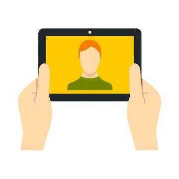 Man making selfie using tablet icon in flat style Stock Illustration
