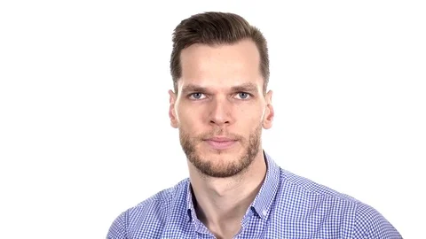 Man making silence gesture on isolated white background Stock Footage 84010632