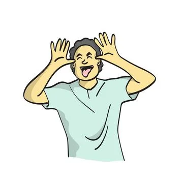 Man making a silly face by pulling cheeks and sticking out tongue Illustrazione stock