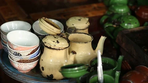 Man making tea in tea shop on the streets Stock Footage 88196912