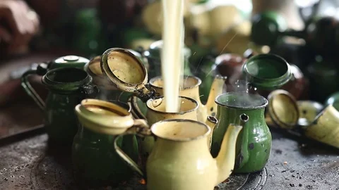 Man making tea in tea shop on the streets Stock Footage 88196935