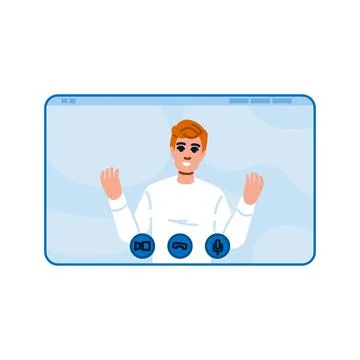 Man making video call and gesturing on computer screen イラスト素材