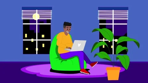 Man making Video Call on Laptop in a Room at Night Stock Footage 260539889