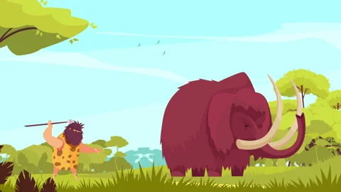 Man Mammoth Hunts Stock Footage 232330390