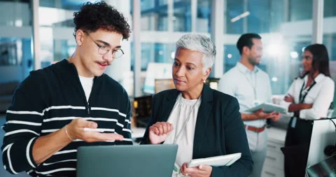 Man, manager and developer on laptop in office for programming, IT training and Stock Footage 309074292