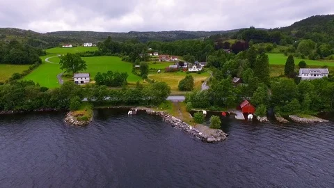 Man manages drone. Panoramic landscape. Norway. Stock Footage 69756035