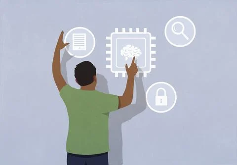 Man managing digital files Stock Illustration