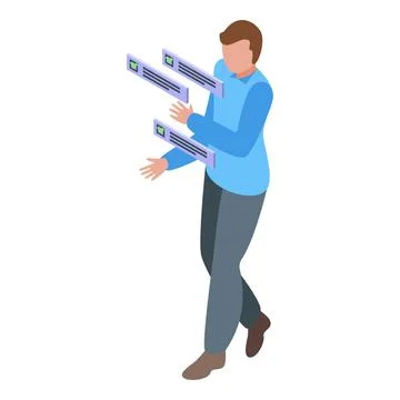 Man managing online survey forms, checking results, doing market research i.. Stock Illustration