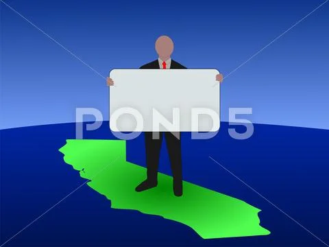 Man on map of california with sign Stock Illustration