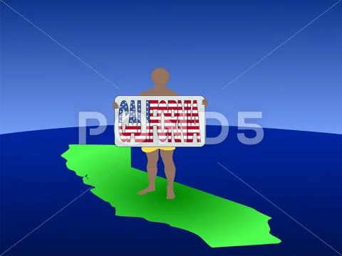 Man on map of california with sign Stock Illustration