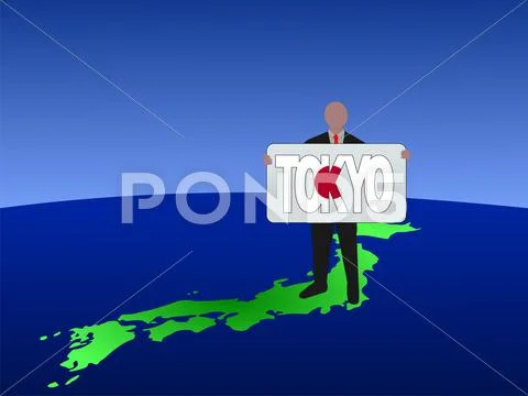 Man on map of japan Stock Illustration