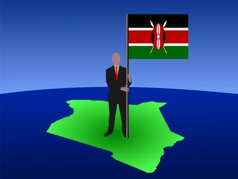 Man on map of kenya with flag Stock Illustration