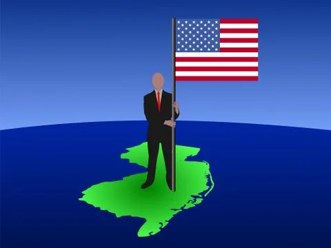Man on map of new jersey with flag Stock Illustration