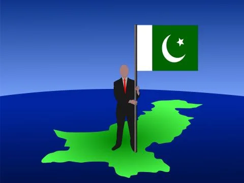 Man on map of pakistan with flag Stock Illustration