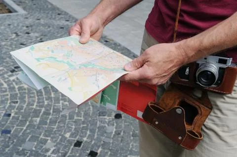 A man with  map. Stock Photos