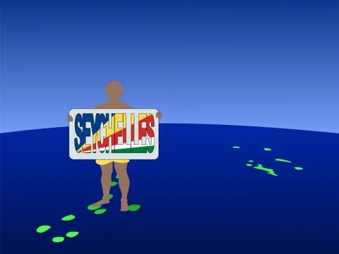 Man on map of seychelles Stock Illustration