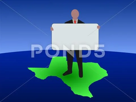 Man on map of texas with sign Stock Illustration
