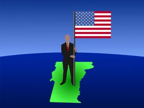 Man on map of vermont with flag Stock Illustration