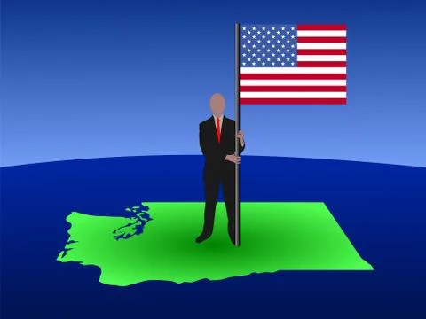 Man on map of washington with flag Stock Illustration