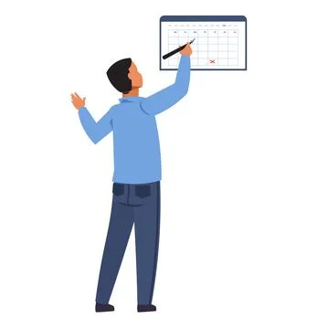Man marks day on calendar. Time management. Businessman scheduling work week Stock Illustration