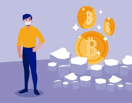 Man with mask and bitcoins vector design Ilustración de archivo