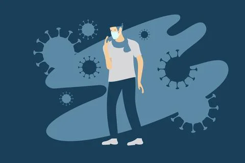 Man with mask in blue theme. Concept of Covid-19 protection. Stock Illustration