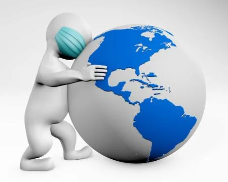 Man with mask caring for the planet 3d rendering Stock Illustration