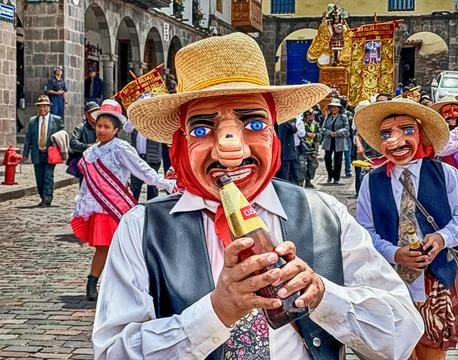 Man With Mask In Cusco Stock Photos
