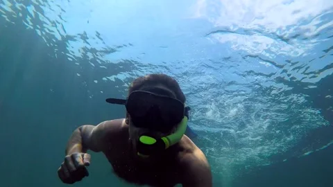 A man in a mask for diving under the water Stock Footage 85901015
