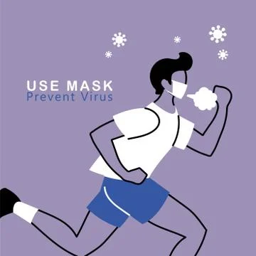 Man with mask doing exercise outdoors イラスト素材