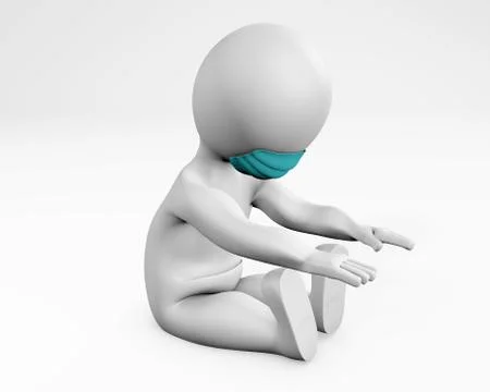 Man with mask excersizing at home 3d rendering Stock Illustration