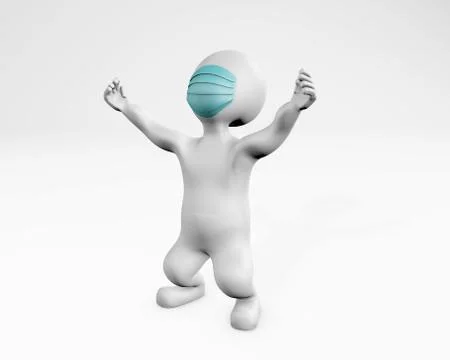 Man with a mask feeling blessed or relieved 3d rendering Stock-Illustration