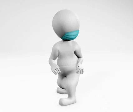 Man with mask feeling scared looking back 3d rendreing Stock-Illustration