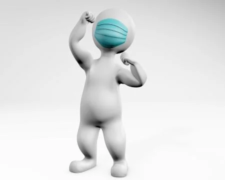 Man with mask fighting pose 3d rendering Illustrazione stock