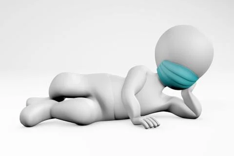 Man with mask lying on the floor 3d rendering Illustrazione stock