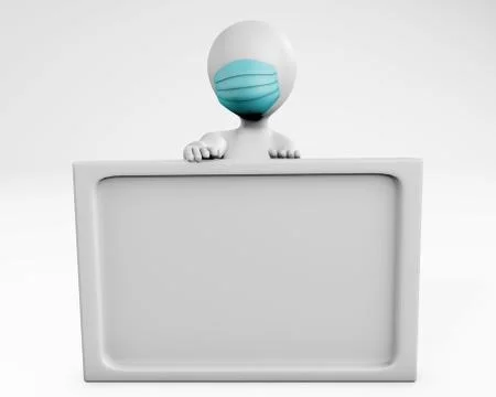 Man with mask with a note 3d rendering Stock Illustration