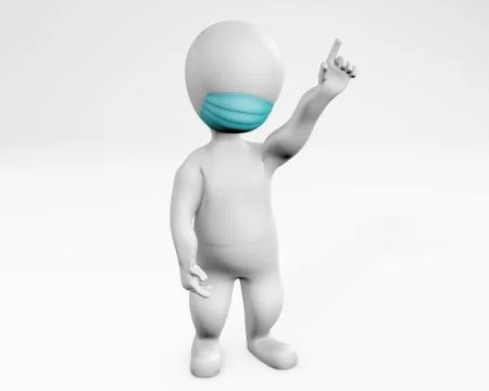 Man with mask pointing up 3d rendering Stock Illustration