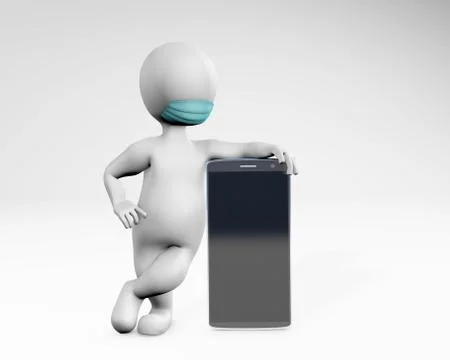 Man with a mask promoting mobile usage 3d rendering Stock Illustration