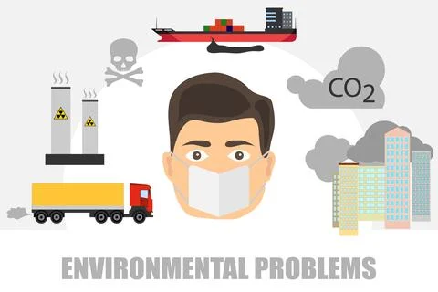 The man in the mask is protected from the contaminated environment. Protect Stock Illustration